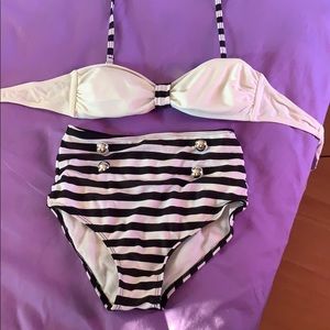 High waisted, two piece sailor swim suit